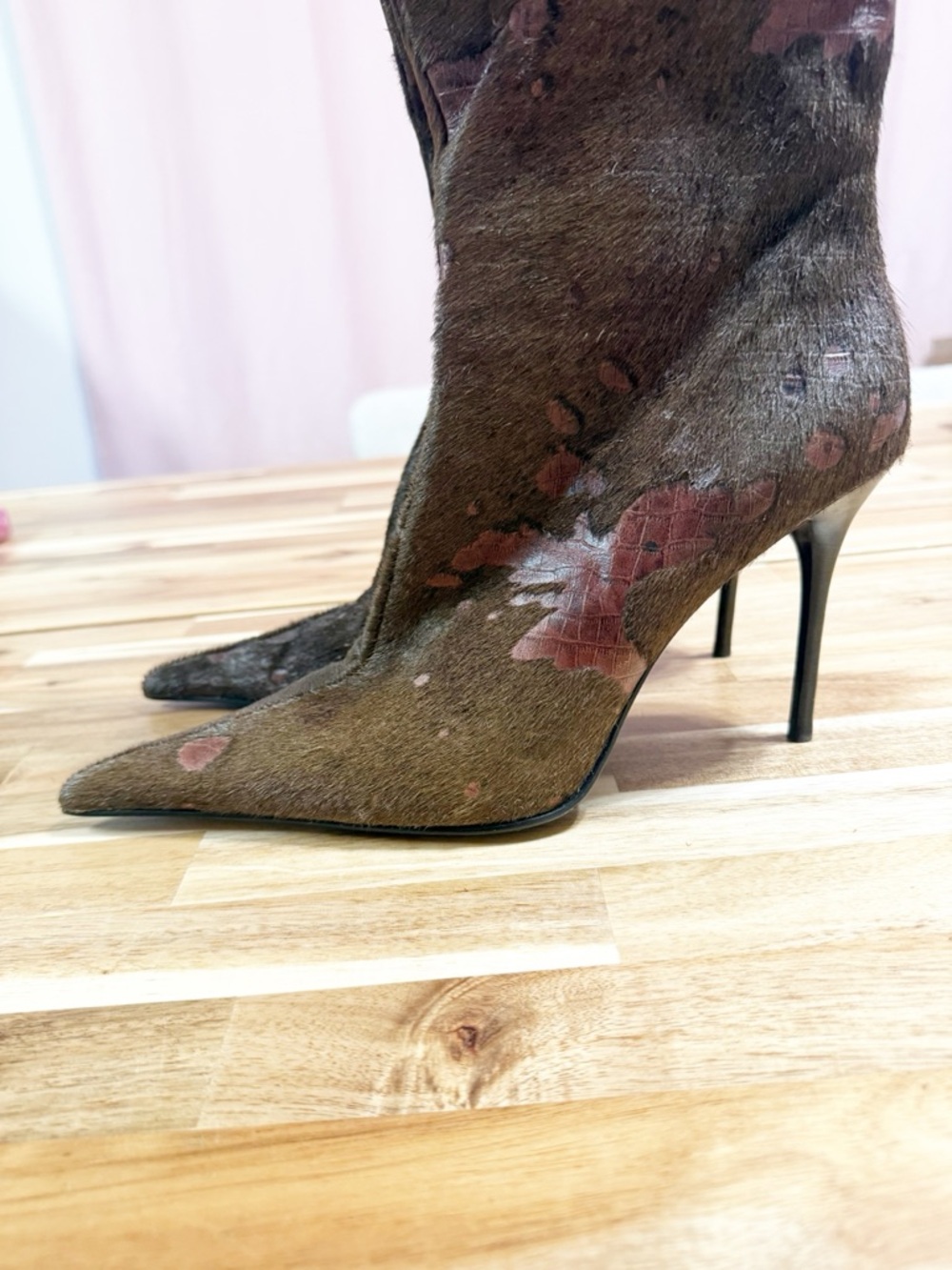 Jeffery Campbell Proposal F Pointed Toe Brown Croc Fur Knee High Boots Size 8 - Picture 13 of 16